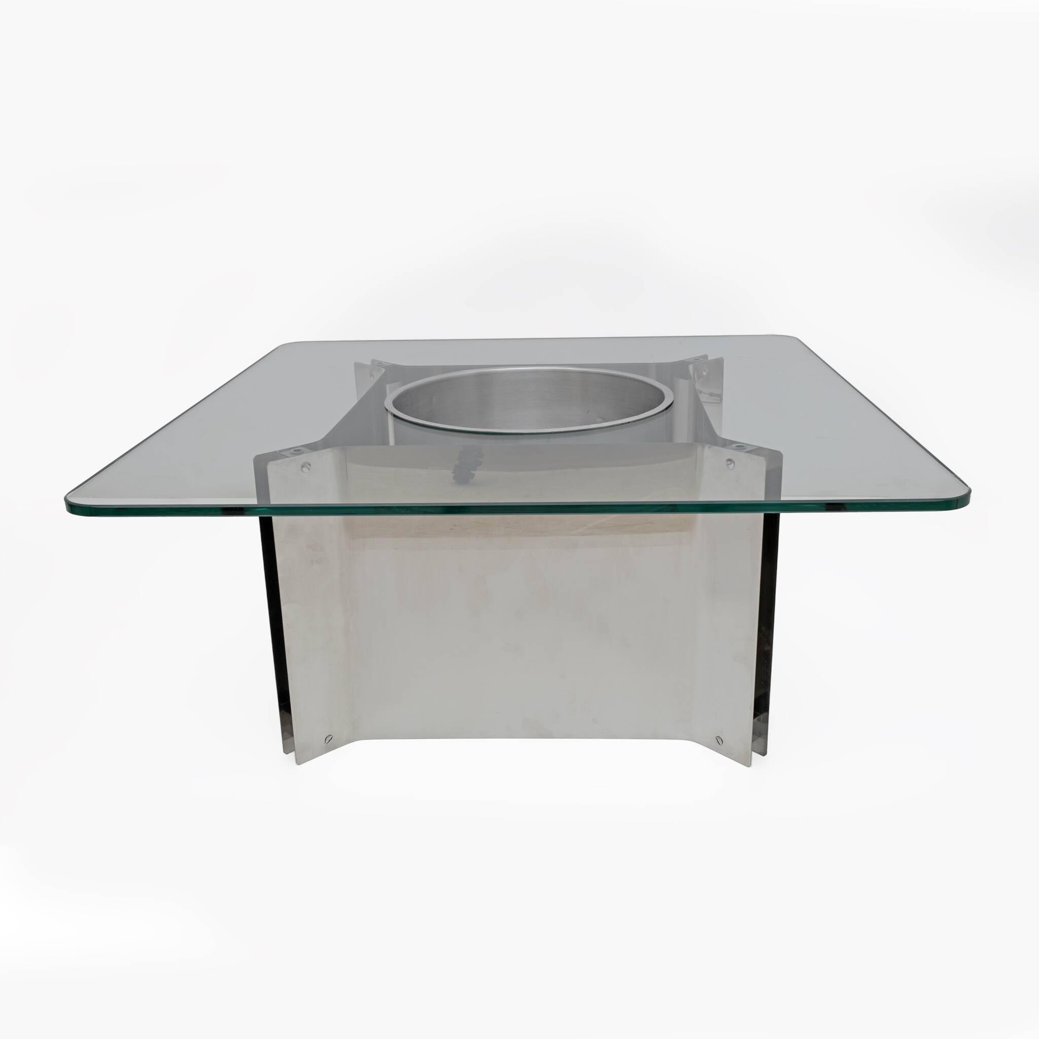 Michel Boyer Style Mid-century Modern French Steel and Glass Coffee Table