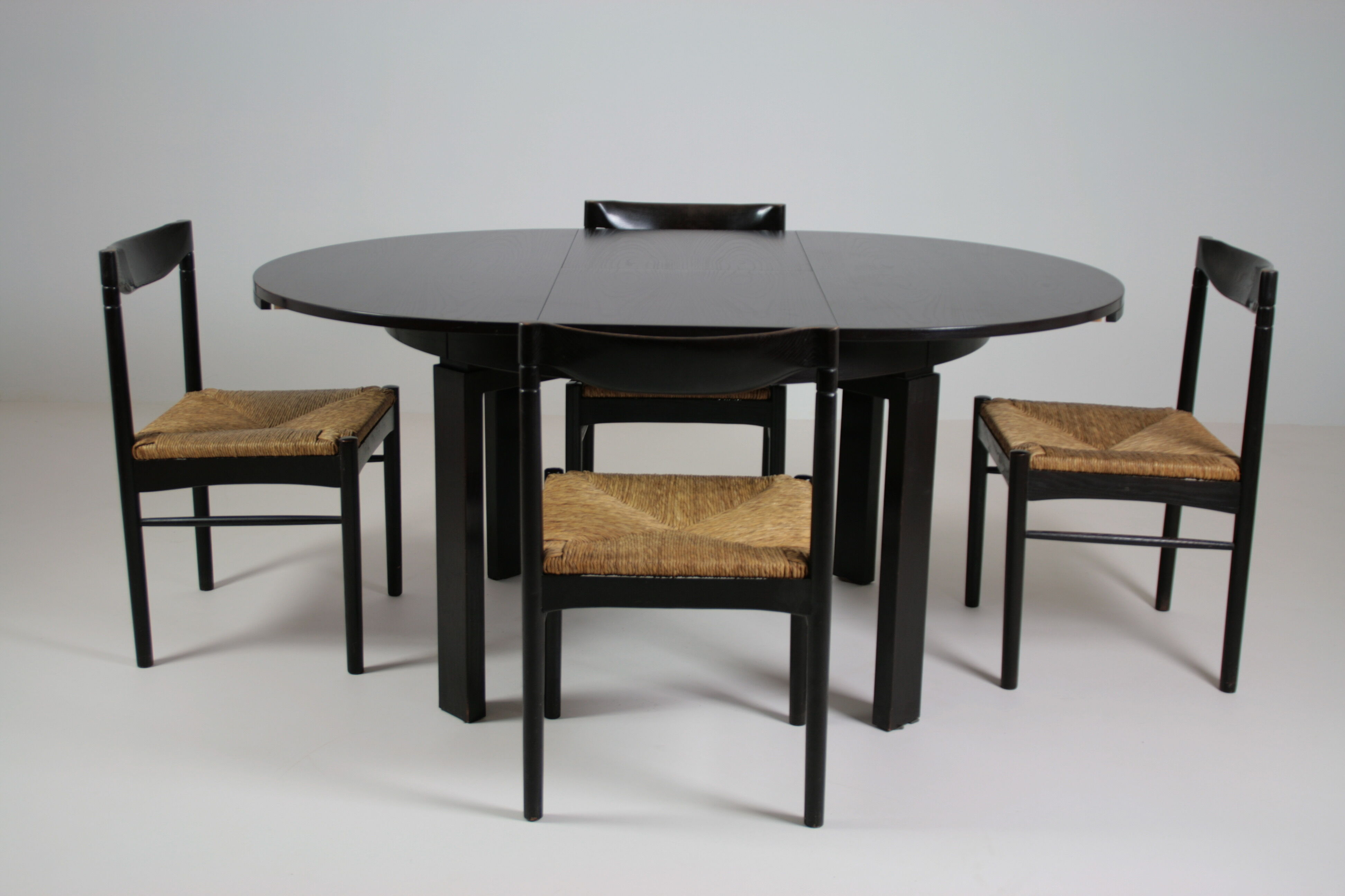 Vintage black lacquered dining set, Italy 1970s
