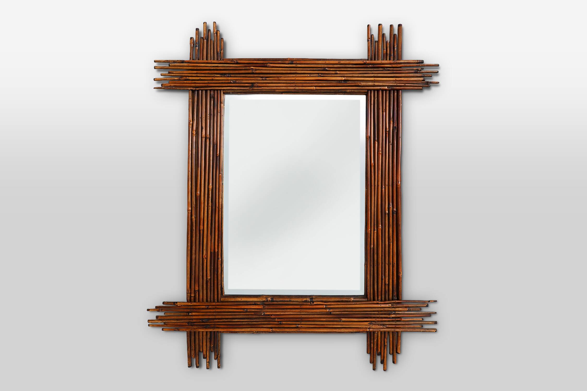 Large Vintage bamboo mirror with beveled mirror, France 1960s
