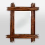 Large Vintage bamboo mirror with beveled mirror, France 1960s