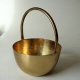 Solid brass planter with handle, vintage from the 1960s