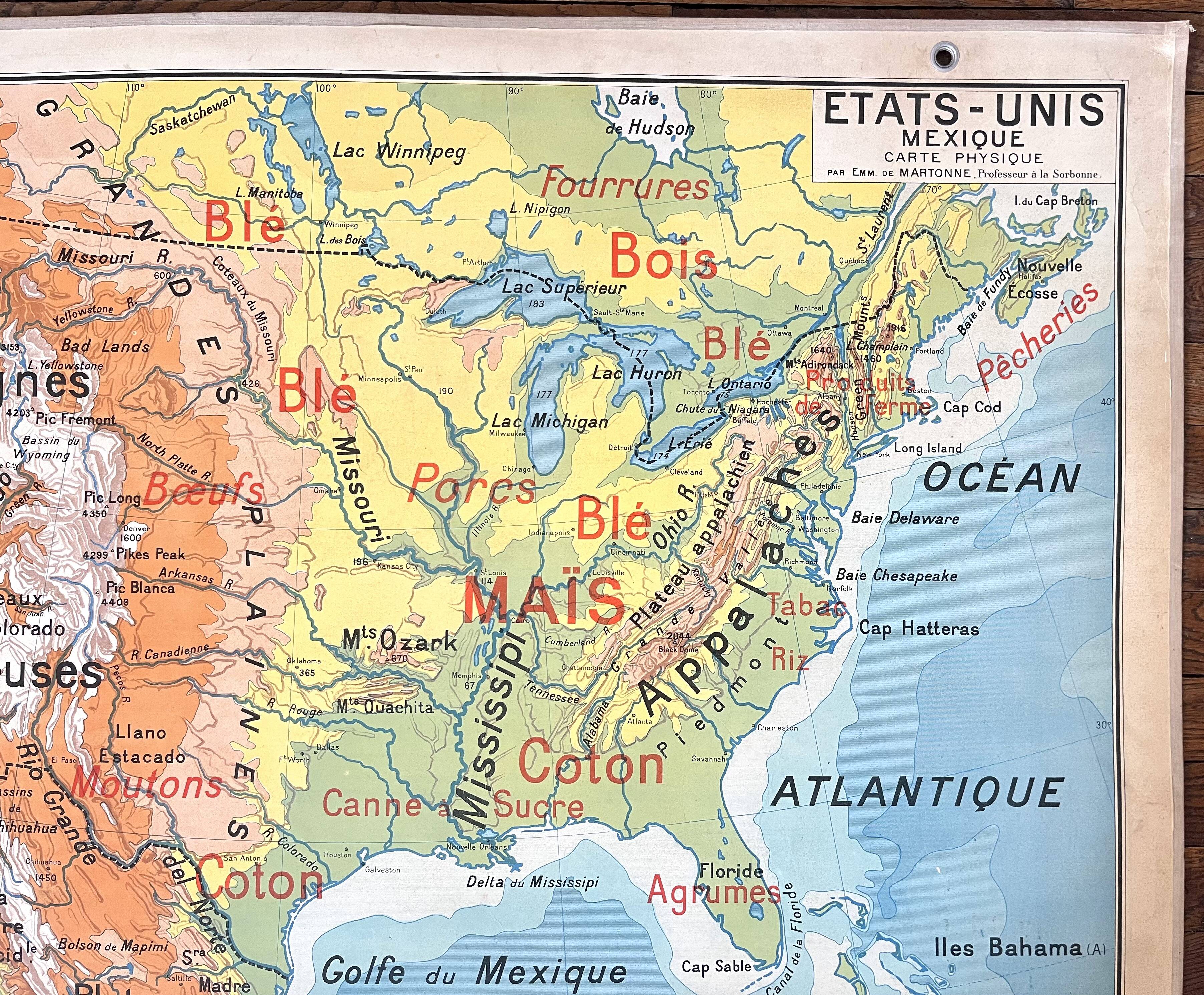 🌍 Old school map Vidal-Lablache 51, 1940 - United States, Mexico
