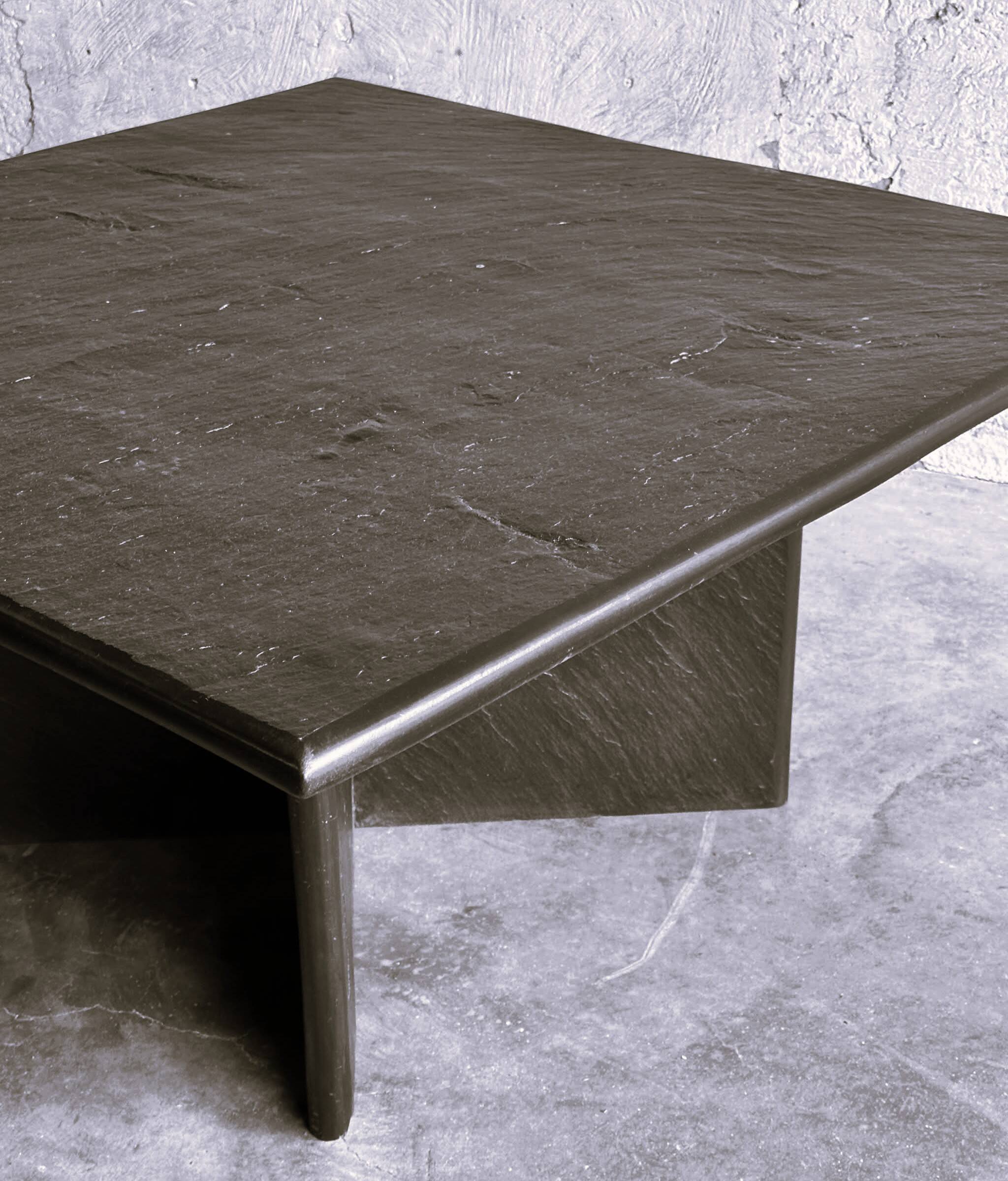 Massive Solid Square Slate Coffee Table, 1970s. France