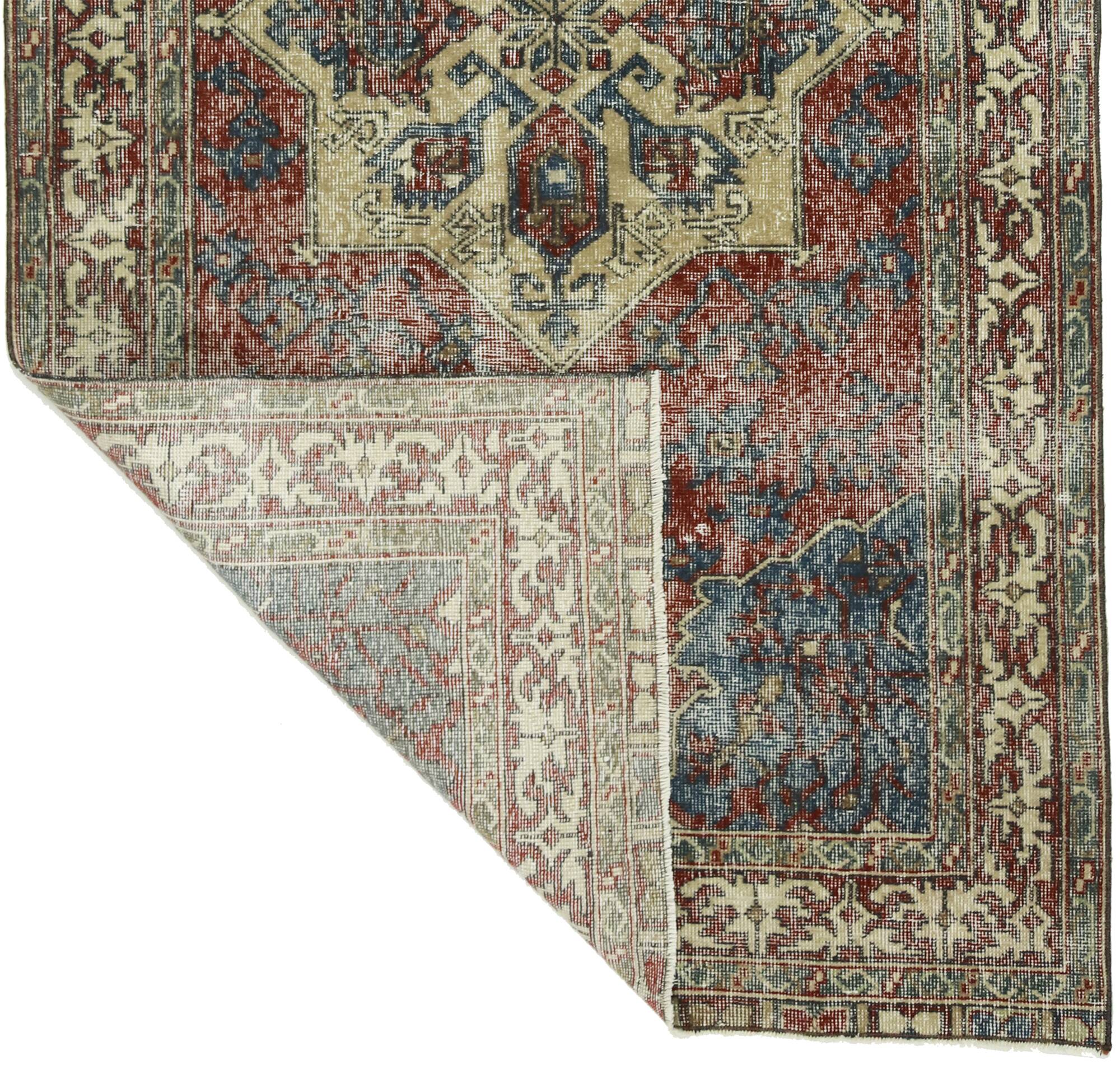 One-of-a-kind turkish handwoven vintage rug - rustic vintage charm 222x 117 cm