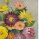 Tableau ancien, nature morte au vase bleu et fleurs, milieu XX siècle