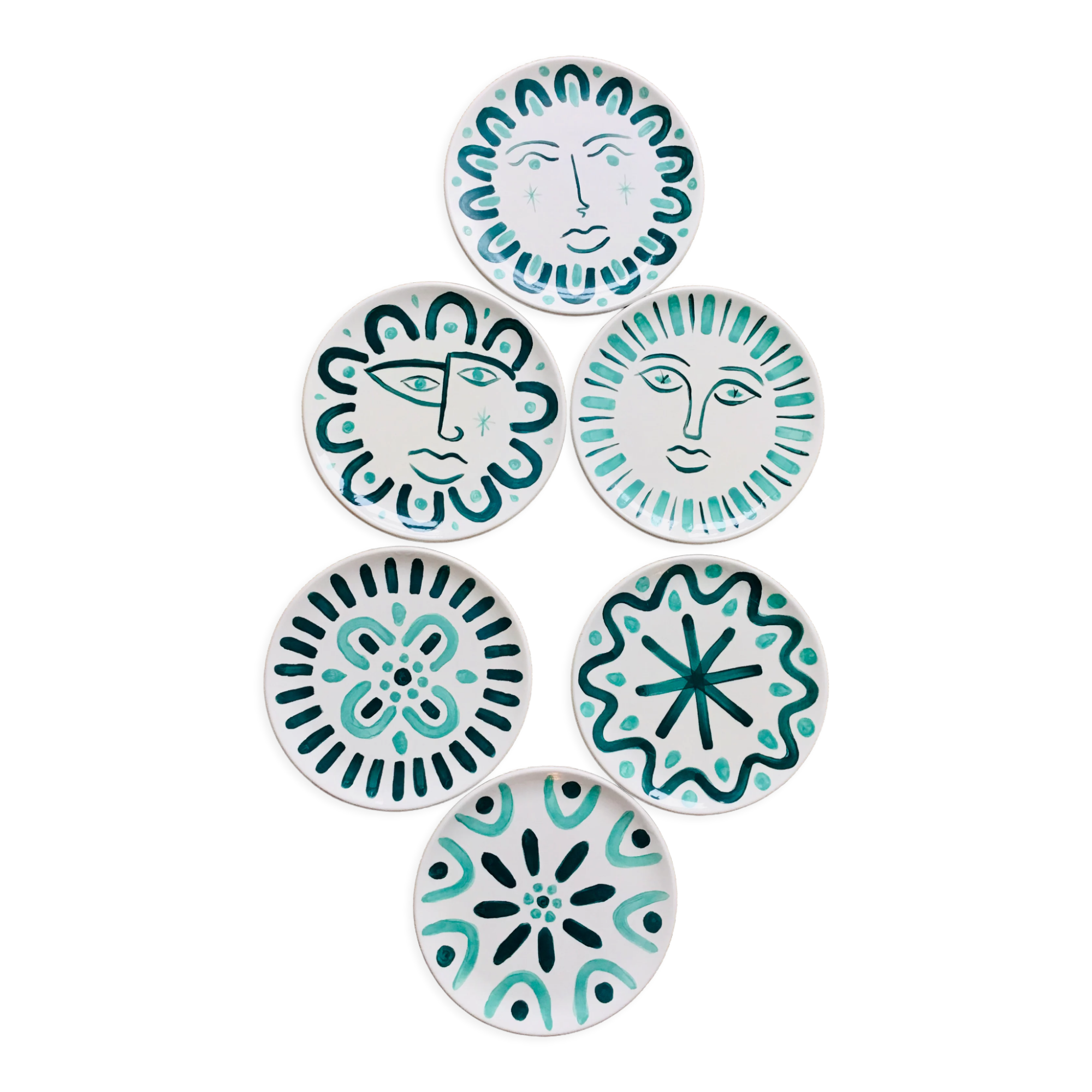 Set of 6 flat plates of French artisanal manufacture vallauris