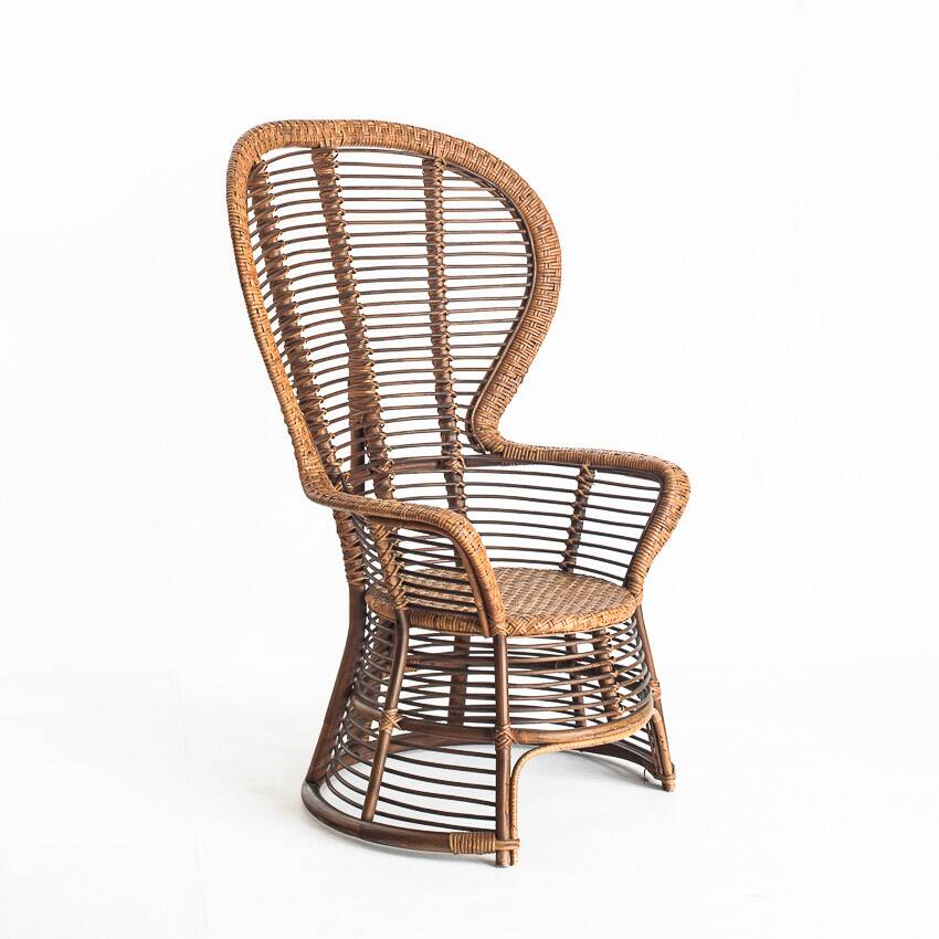 Vintage high armchair in cane/rattan. France, 1960s