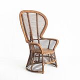 Fauteuil haut vintage en cannage/rotin. France, années 60