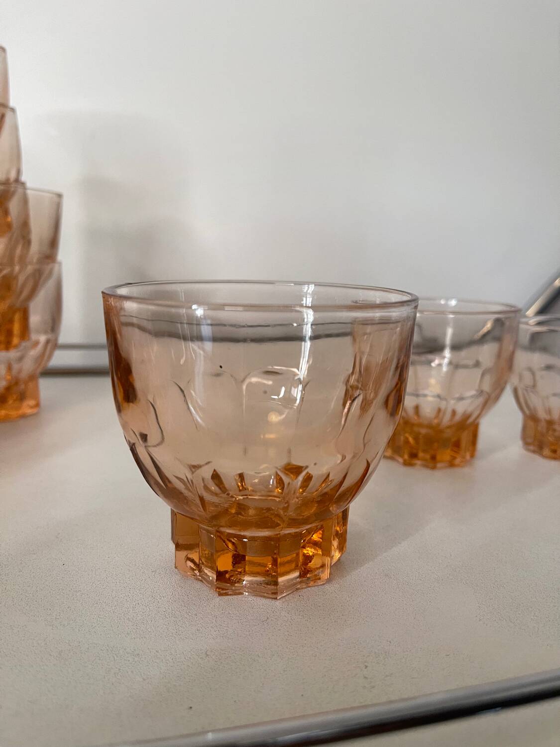 Set of 22 vintage amber/rosé glasses