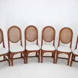 Set of 6 Antique Rattan Dining Chairs with Cane Backrest