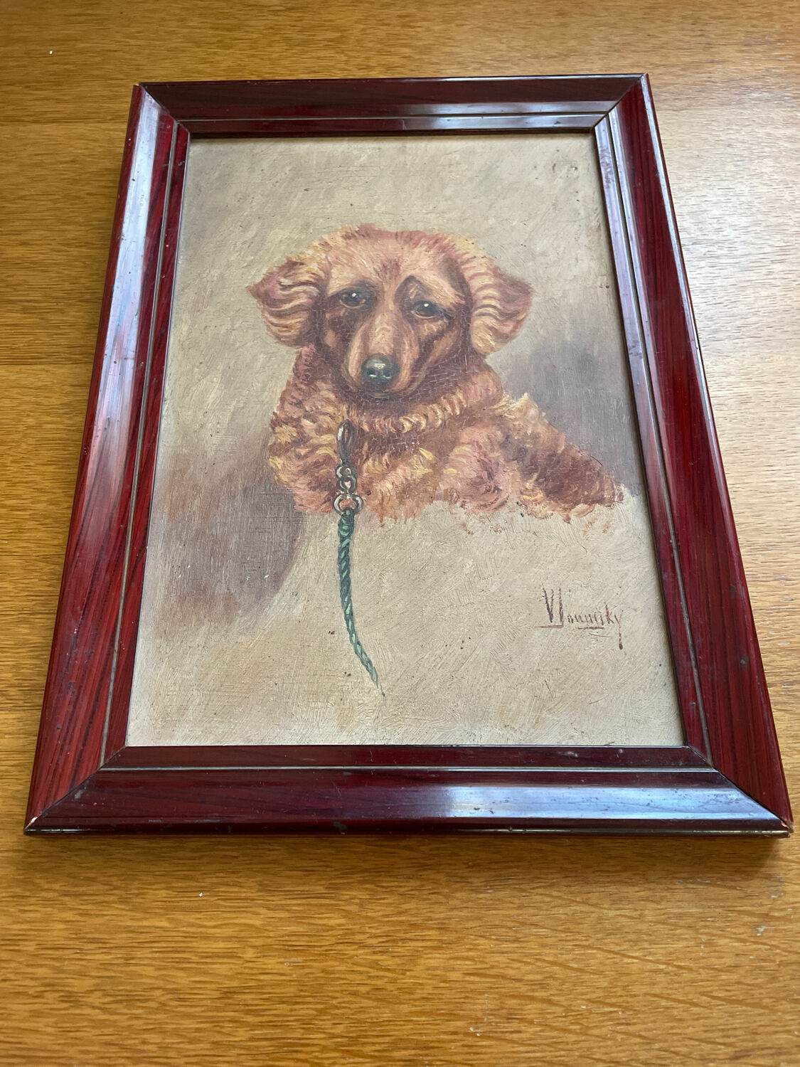 Painting portrait of dog oil on panel 1920