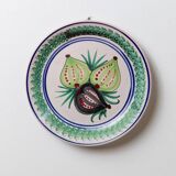 Beige Ceramic XXL Vintage Plate with Hand-Painted 3-Fig Fruit Motif, Sicily 1960s Wall Decor