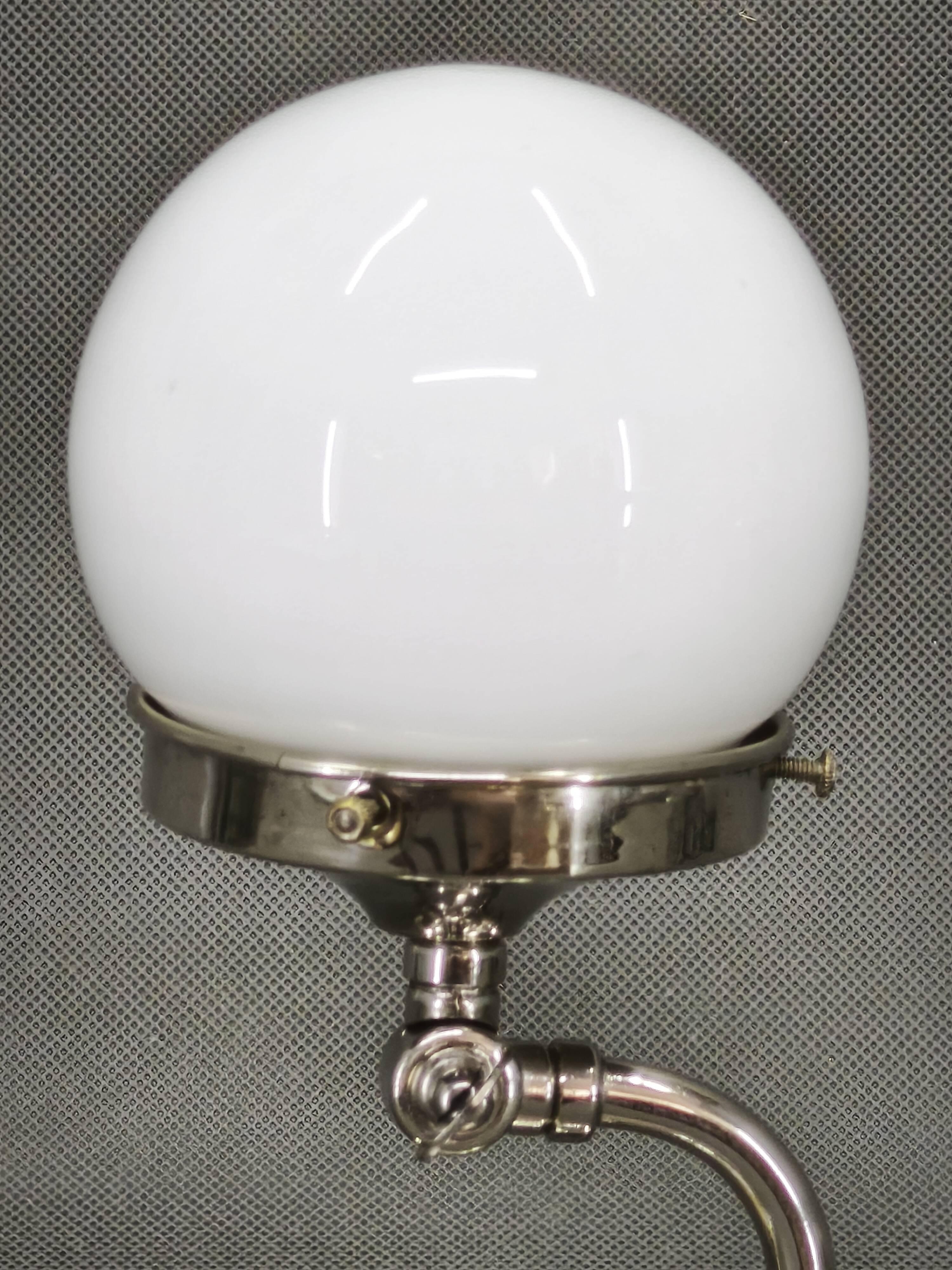 1930s Bauhaus Nickel and Opaline Glass Table Lamp, Czechoslovakia