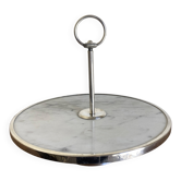 Silver-plated rotating platter and white marble pastry stand 1960 neoclassical