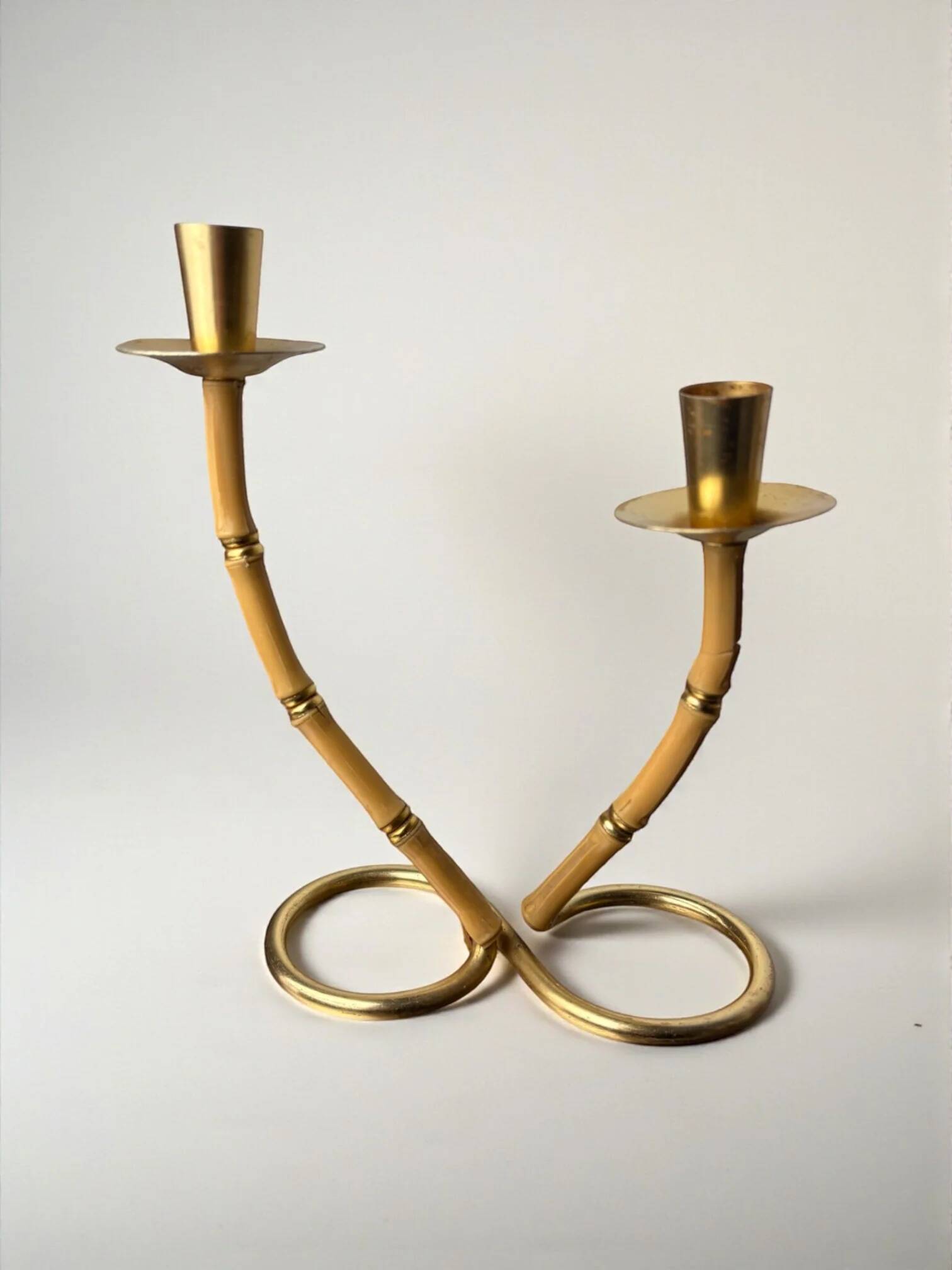 Faux bamboo & brass candleholder, Italy, 1970