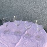 4 art deco wine glasses, chiseled floral pattern, glass and crystal