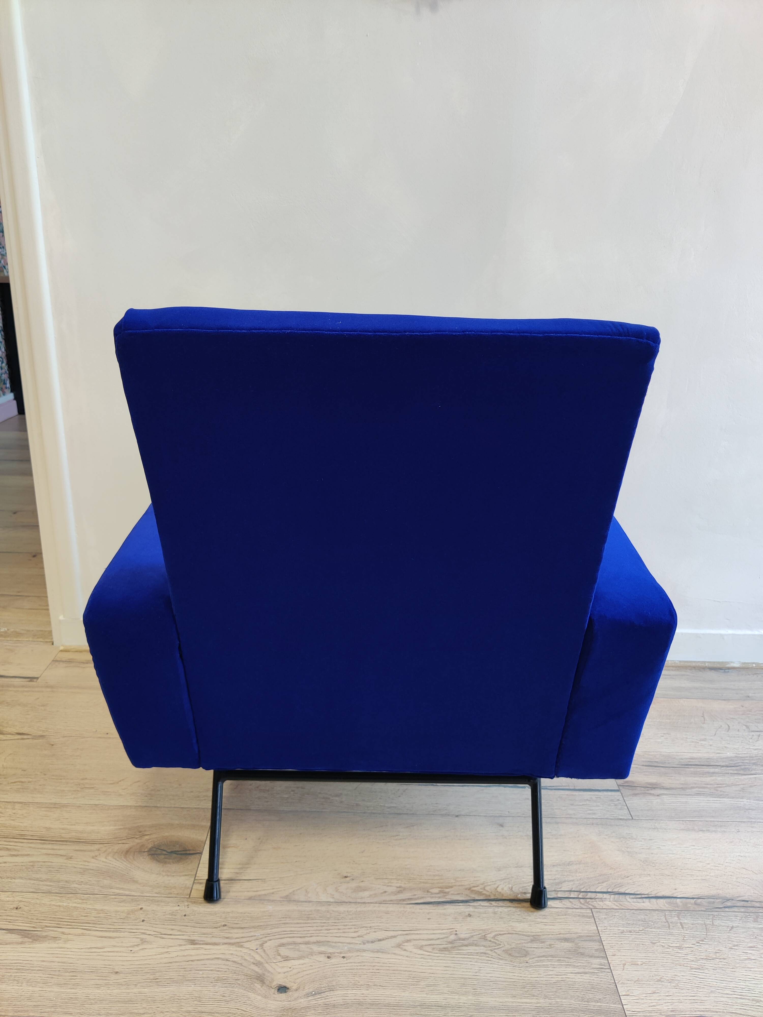 Vintage blue velvet armchair