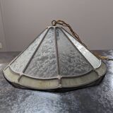 Old large Art Deco pendant lamp with mother-of-pearl and glass shade