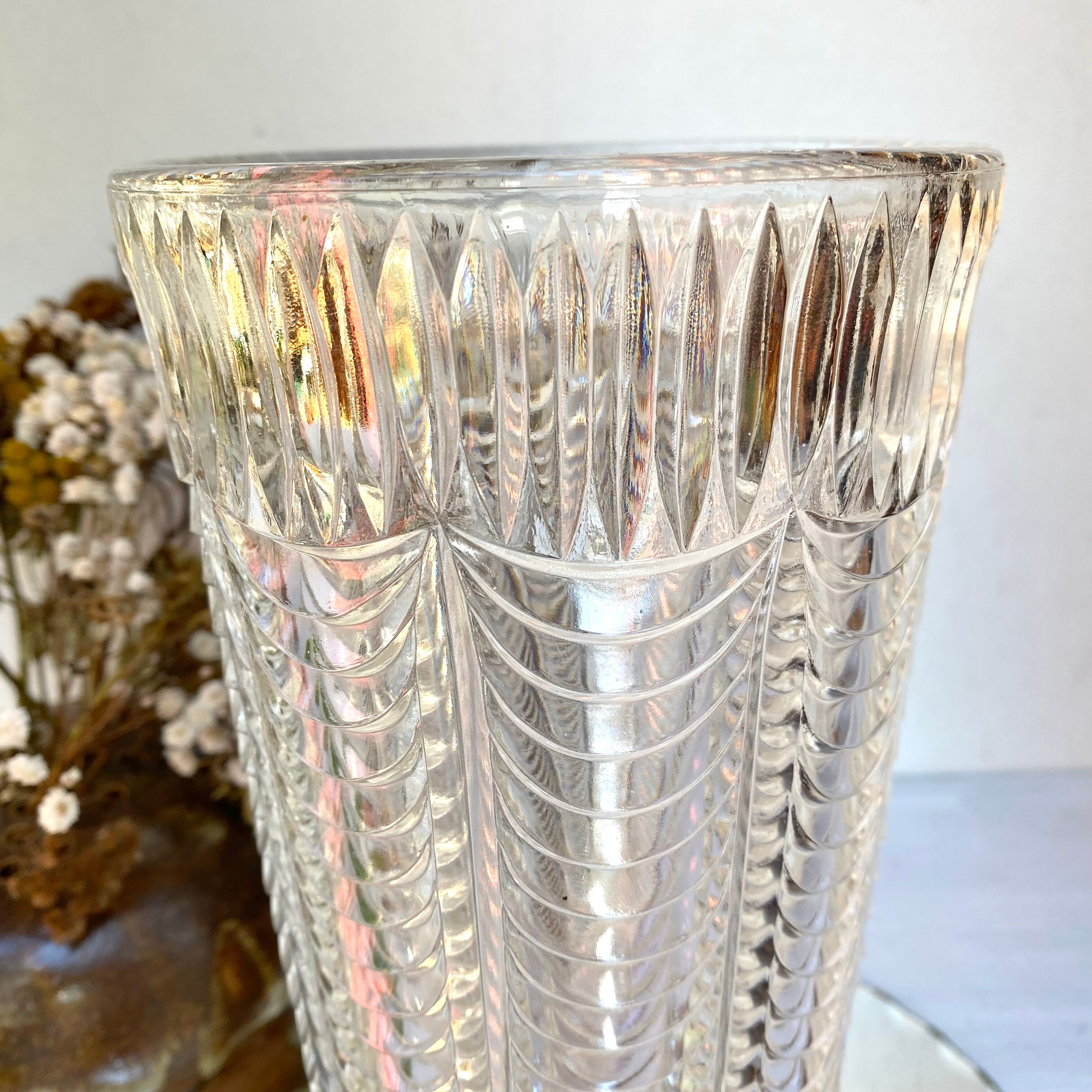 Vintage chiseled glass vase