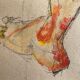 Mixed media on paper by robert haisley, study of female body, with color highlights