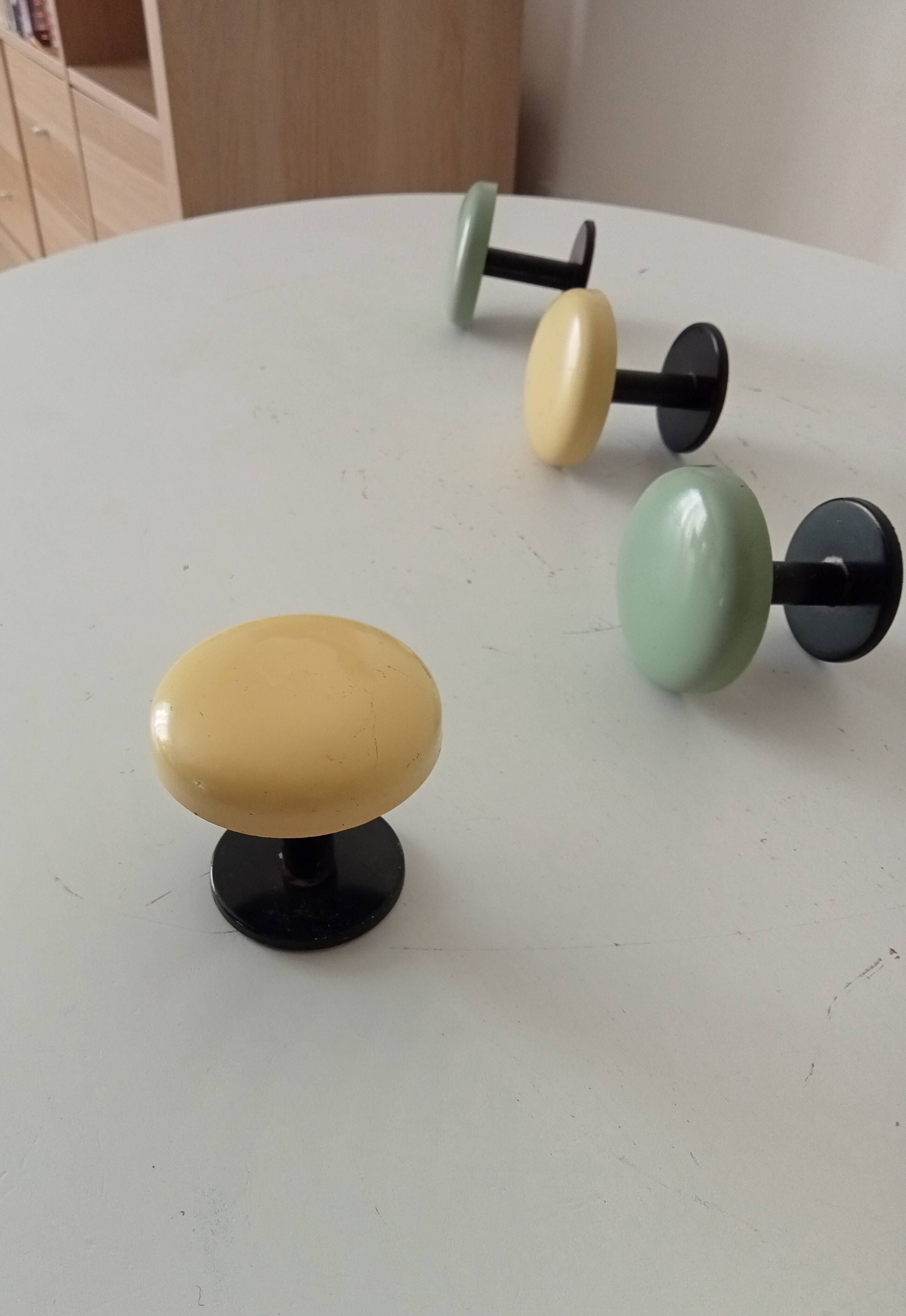 Set of 4 vintage coat hooks from the 1960s.