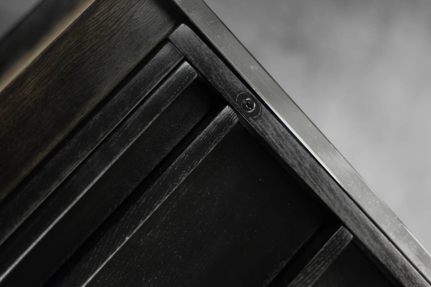 Vintage Mid-Century Danish Modern Minimalist Black Oak Desk with Chrome Base