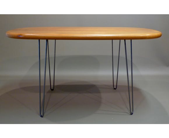 Table haute ou bureau teck et métal scandinave