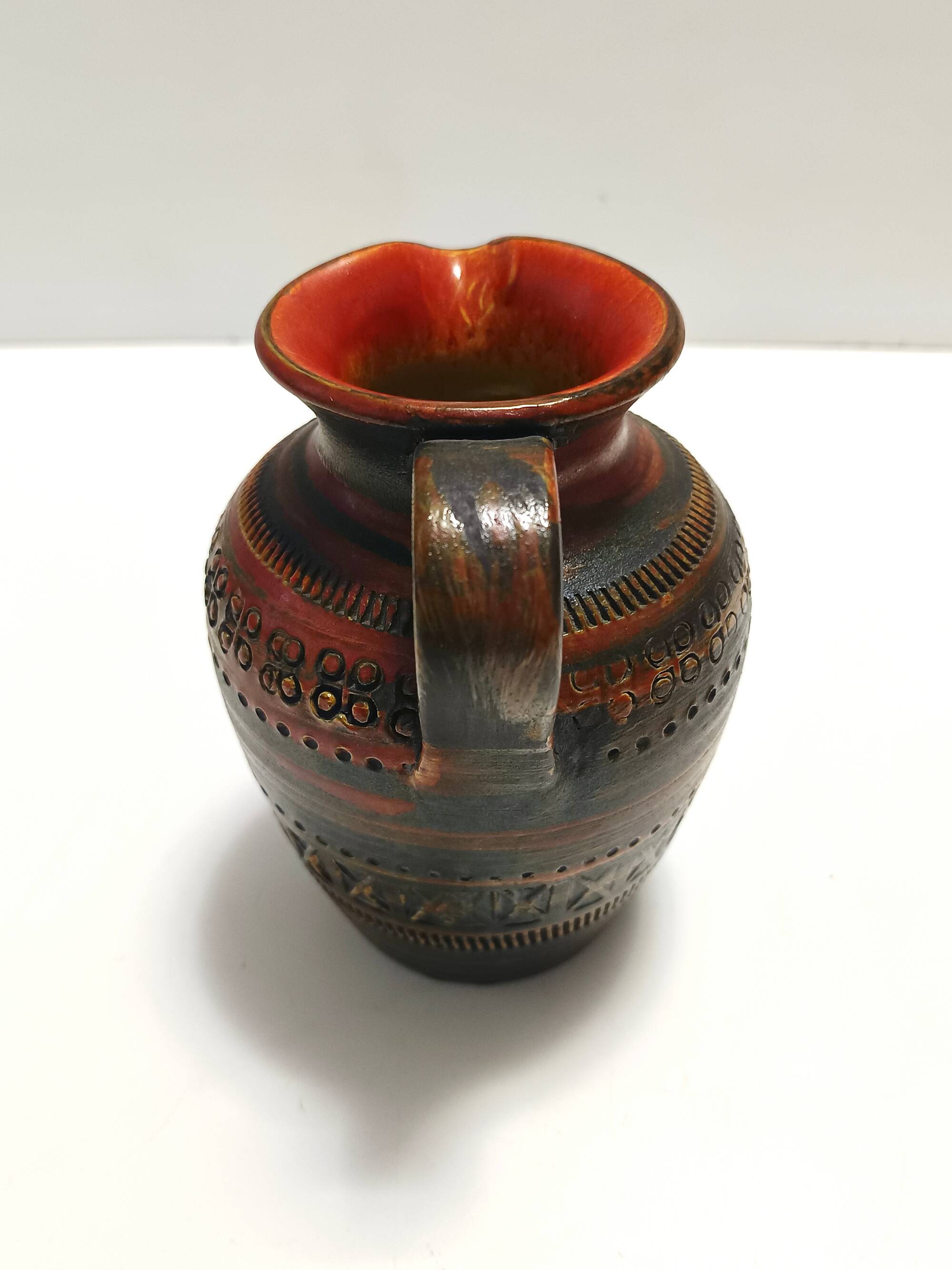 Handmade Brown Lacquered Earthenware Pitcher by Aldo Londi for Bitossi