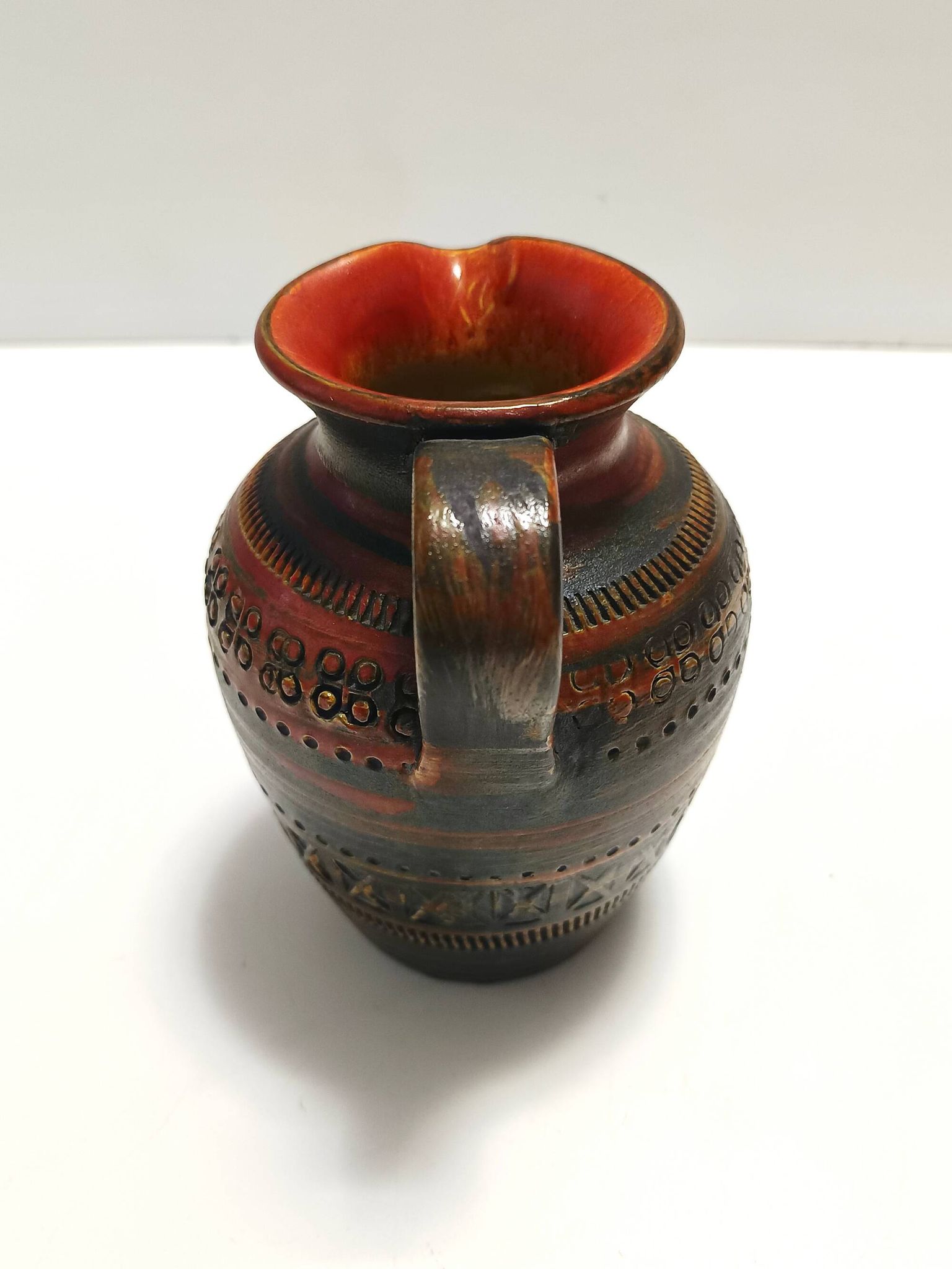 Handmade Brown Lacquered Earthenware Pitcher by Aldo Londi for Bitossi
