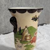 Hendaye Gaitaud: vase with Basque decoration signed under the heel
