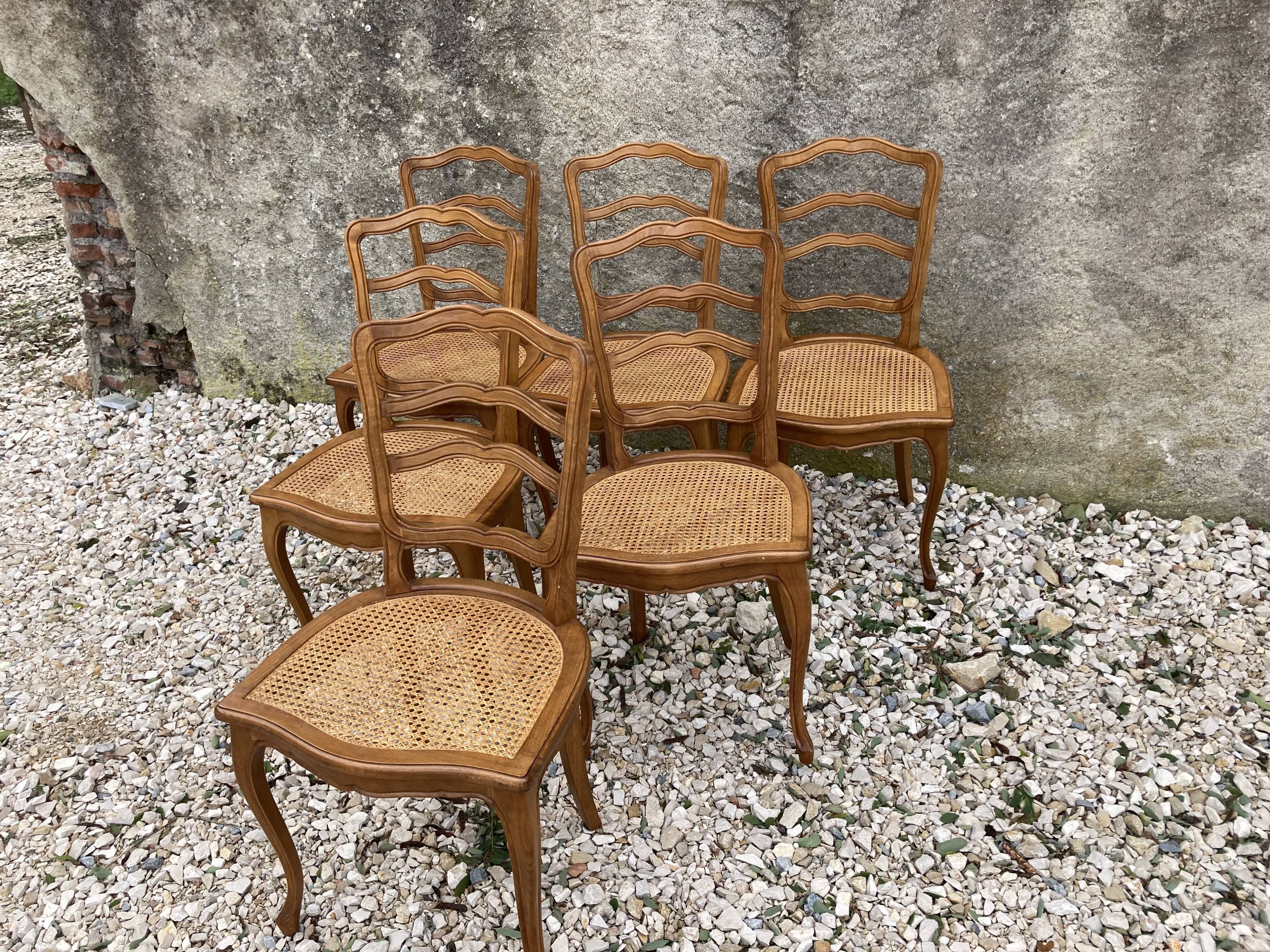 Series of 6 Louis XV chairs in cannage