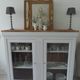 Showcase, bookcase, dresser style louis philippe patinated pearl gray, 2 glass doors.
