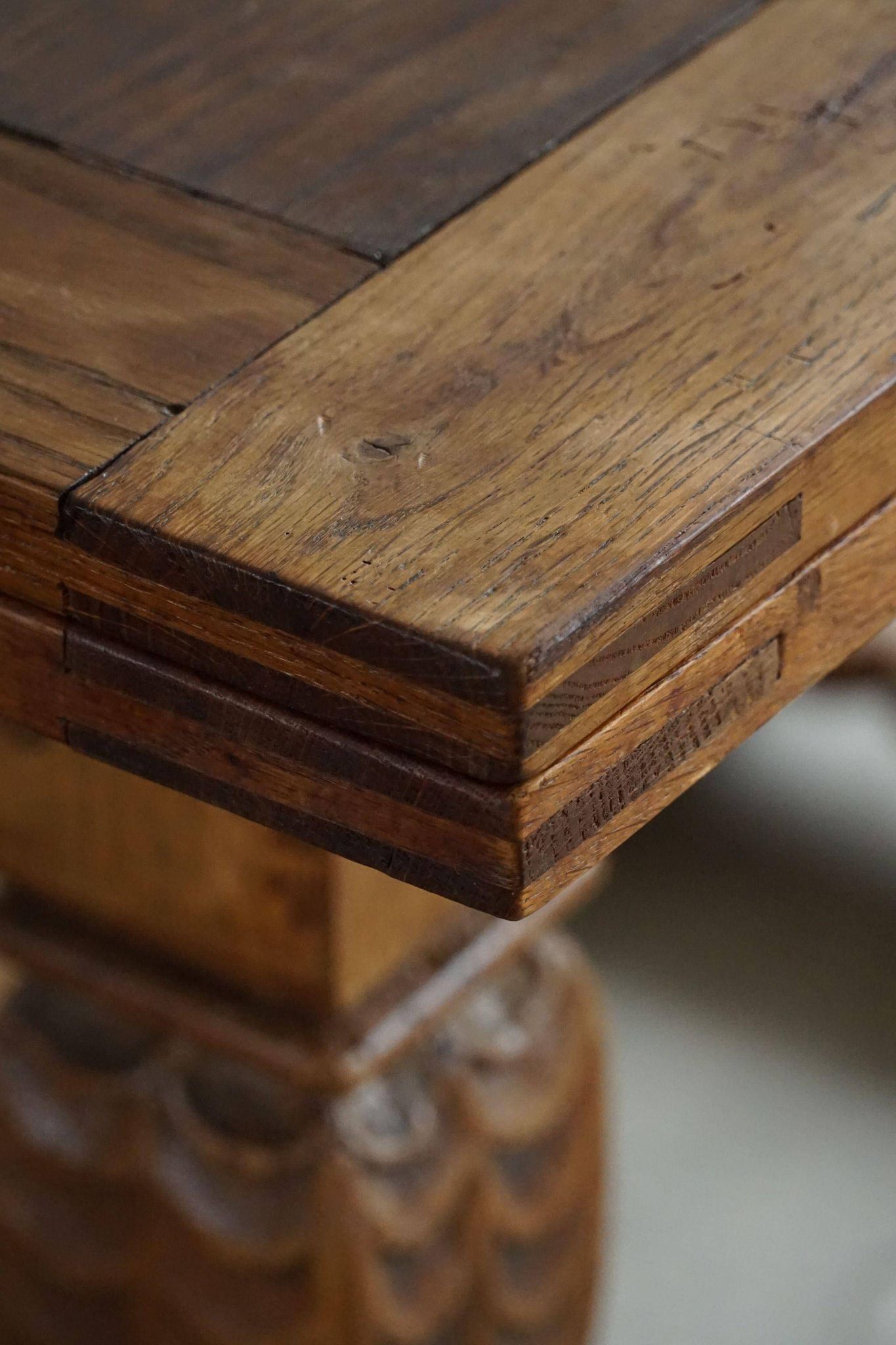 Antique Baroque dining table/desk in oak, Danish cabinetmaker, 19th century.