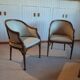 Set of 2 bergere style armchairs - bamboo and white imitation leather - vintage