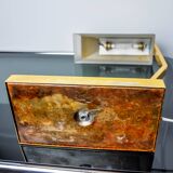 Geometric art deco lamp, brass and smoked glass, Spain, 1970