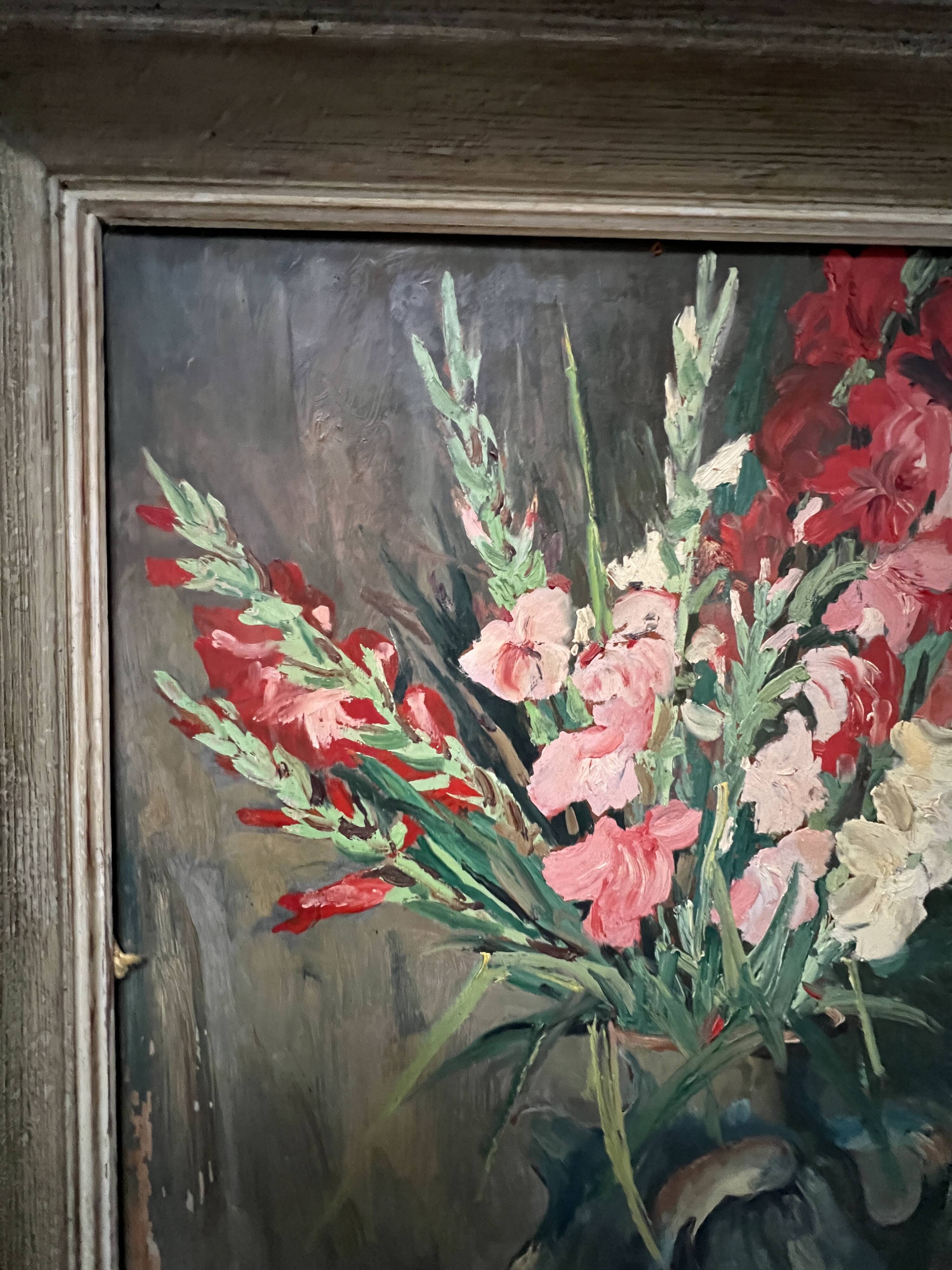 Oil on isorel "the bouquet of gladioli" signed p. arata 20th century