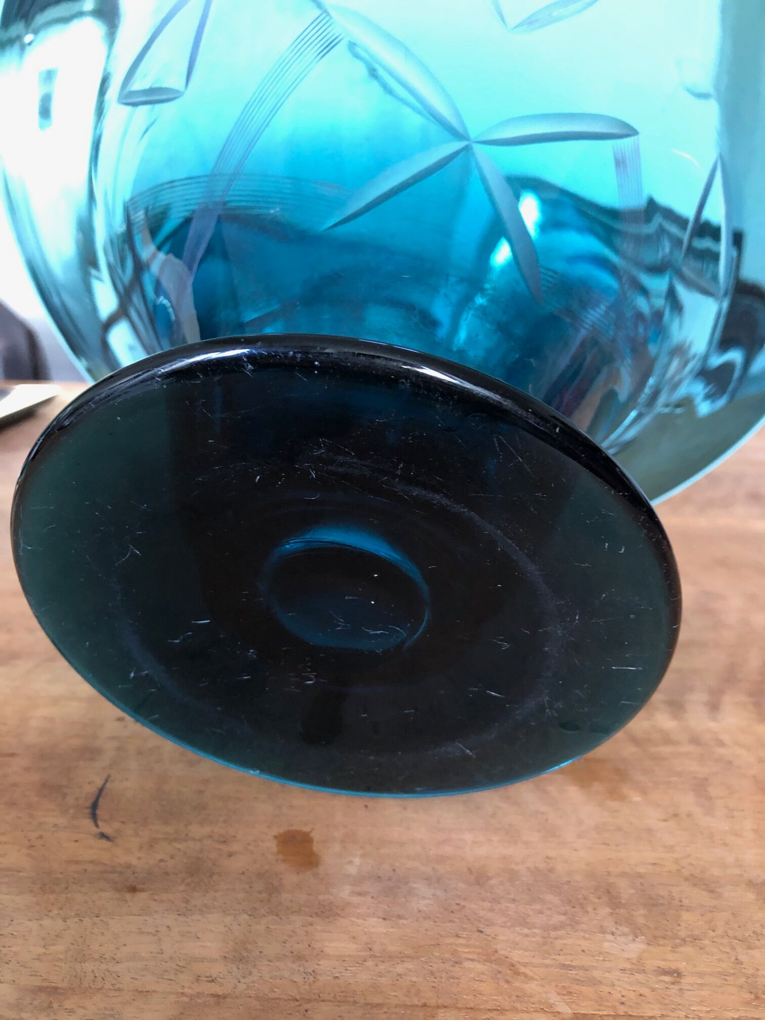 Large blue glass cut