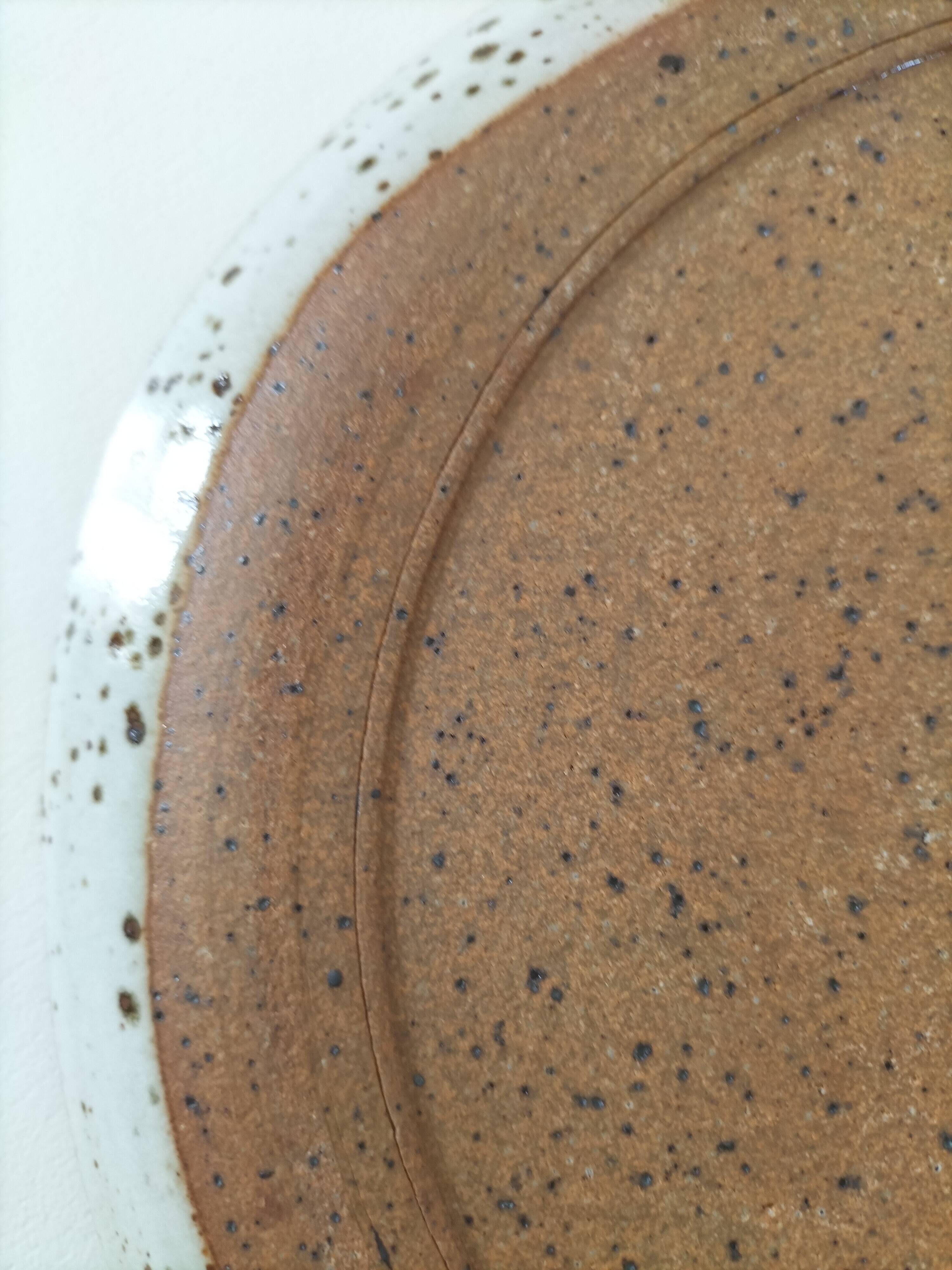 Speckled stoneware plate with floral decoration