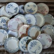 20 mismatched antique flat plates in ironstone