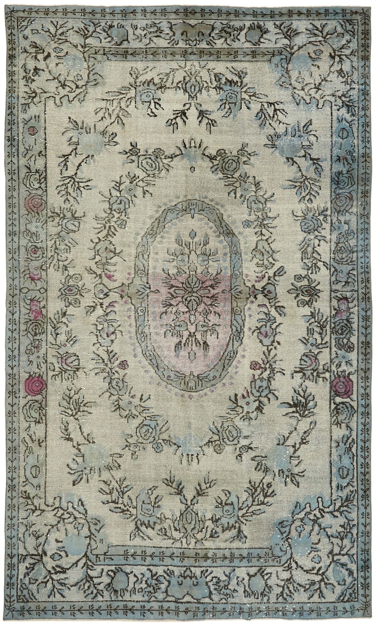 Handmade turkish 1970s 182 cm x 296 cm blue carpet