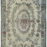 Handmade turkish 1970s 182 cm x 296 cm blue carpet