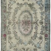 Handmade turkish 1970s 182 cm x 296 cm blue carpet