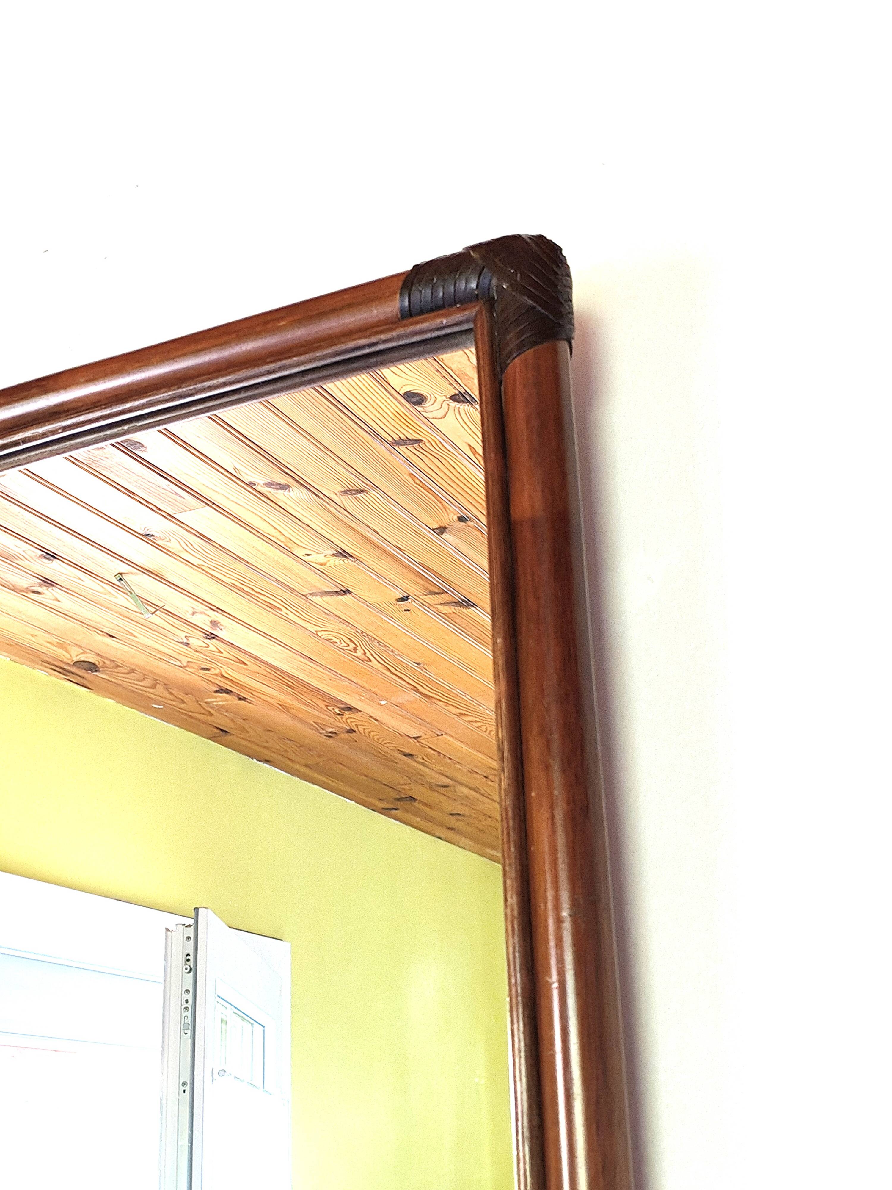 Antique mirror in bamboo and woven leather