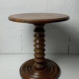 French Brutalist Wood Turned Wine Press Side Table in the style of Charles Dudouyt, France, 1940s