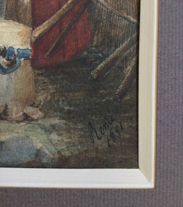 Nicolas RENIÉ,1808-?.Le puits animé,1851.Aquarelle signée .