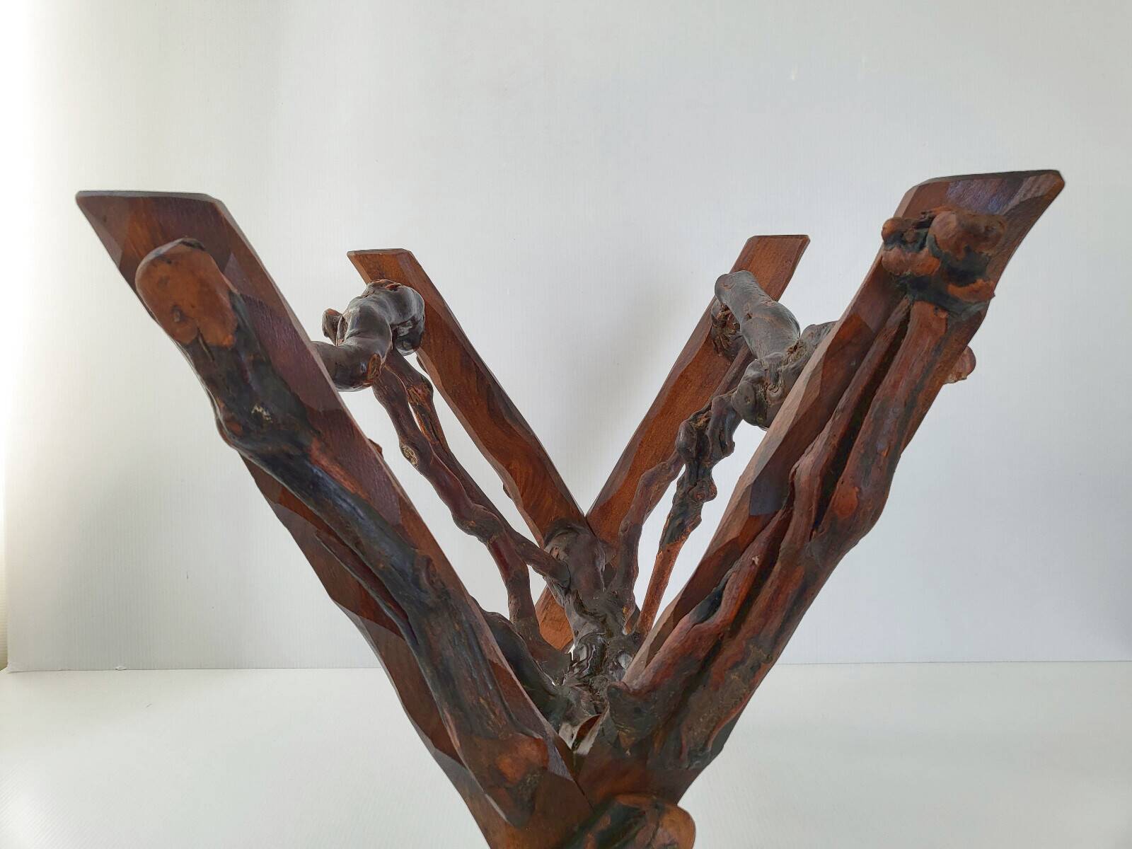 Vintage brutalist magazine rack 1970 wood & vine branch 70s 1970s year