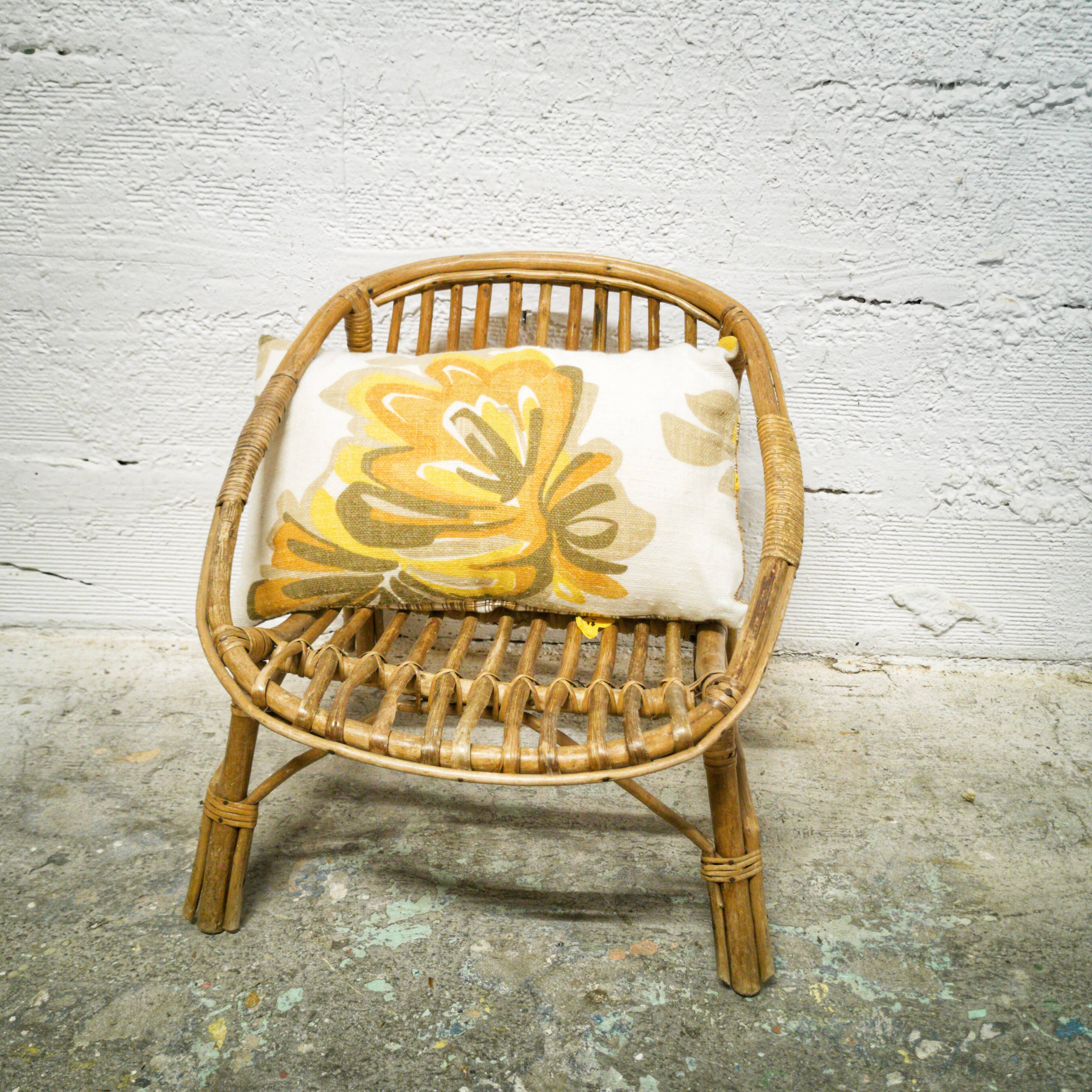 Vintage rattan children's armchair