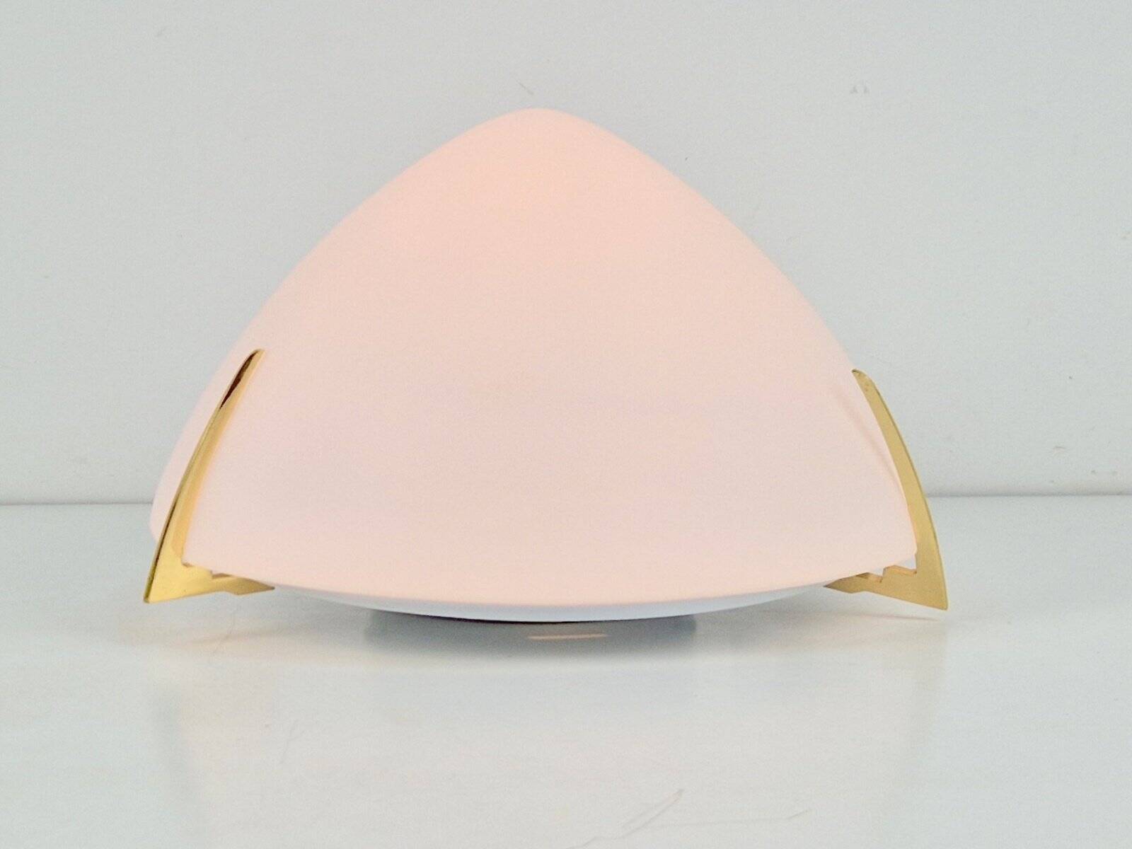 Regency Brass and White Glass Ceiling Lamp from Milan, Spain, 1970s