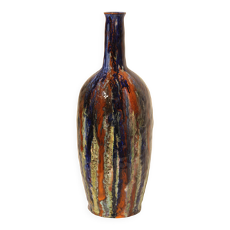 Multicolor glazed ceramic vase signed