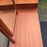 Vintage Scandinavian teak dressing table with 1 drawer 1 flap and its swivel mirror.